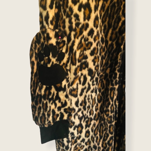 LEOPARD PRINT 1PC. HOODIE PAJAMAS PAW PRINT LEOPARD FACE HOOD ~ WOMENS S TEENS L - Picture 3 of 3